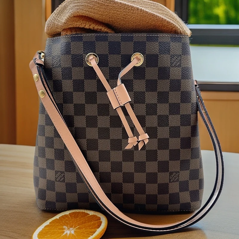 95新 LouisVuitton/路易威登 棕棋盘格水桶 1164 6957