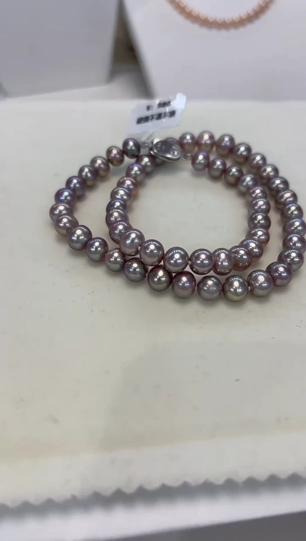 淡水珍珠银S925镶嵌颈饰7.5-8.5mm无核彩珠项链