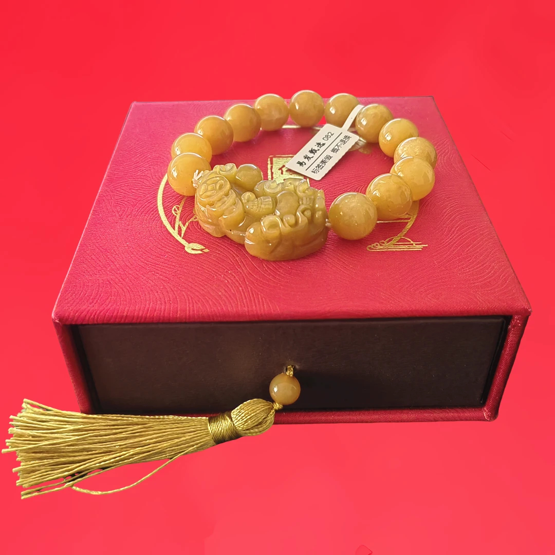 金丝玉貔貅手串真品天然新疆金丝玉手串男士保真女七夕送男友礼物