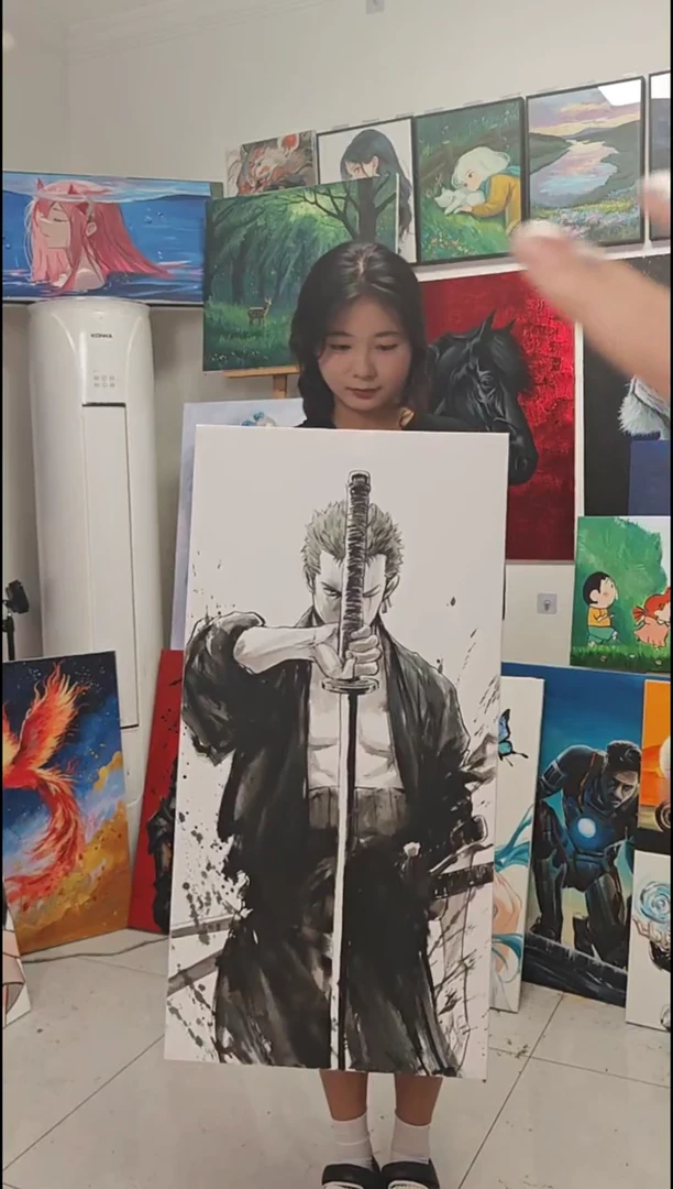 丙烯画水墨索隆丙烯画s加框