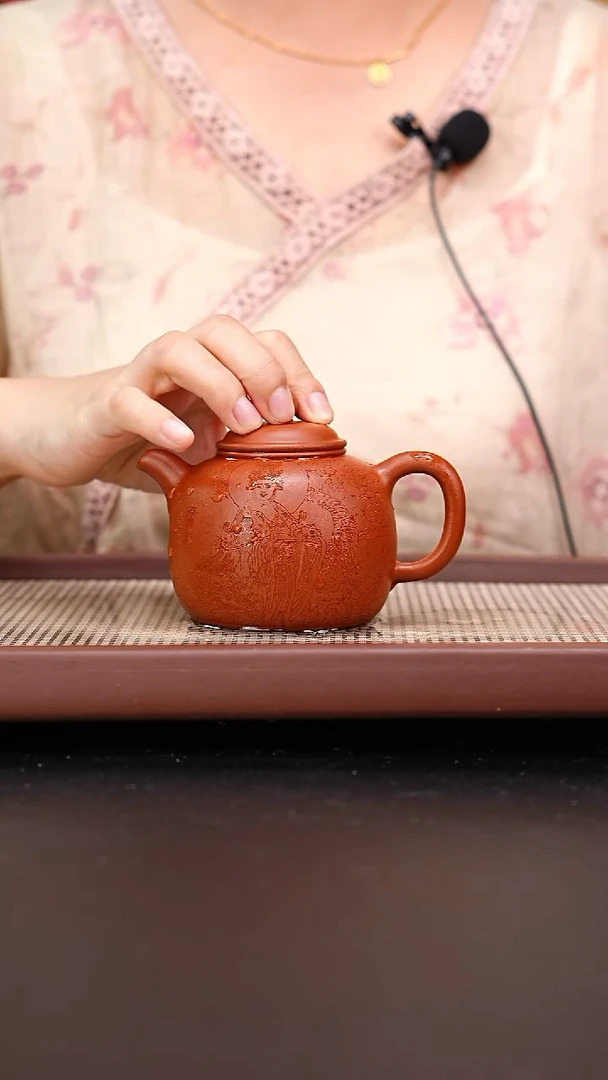 茶壶紫砂全手工铁芯朱泥匏樽刻妈祖