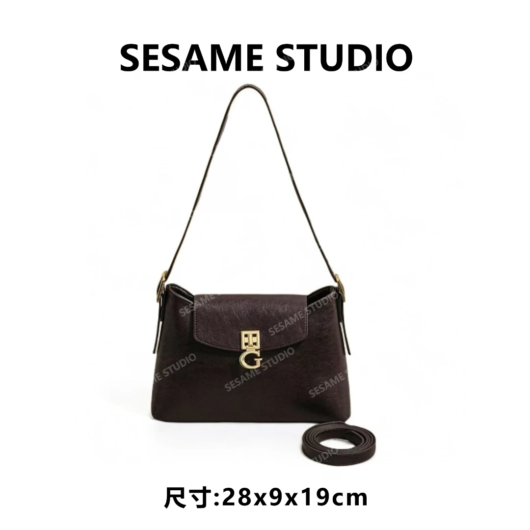 【芝麻集】SK-63132-咖啡RAIN.CUN休闲时尚百搭腋下女包