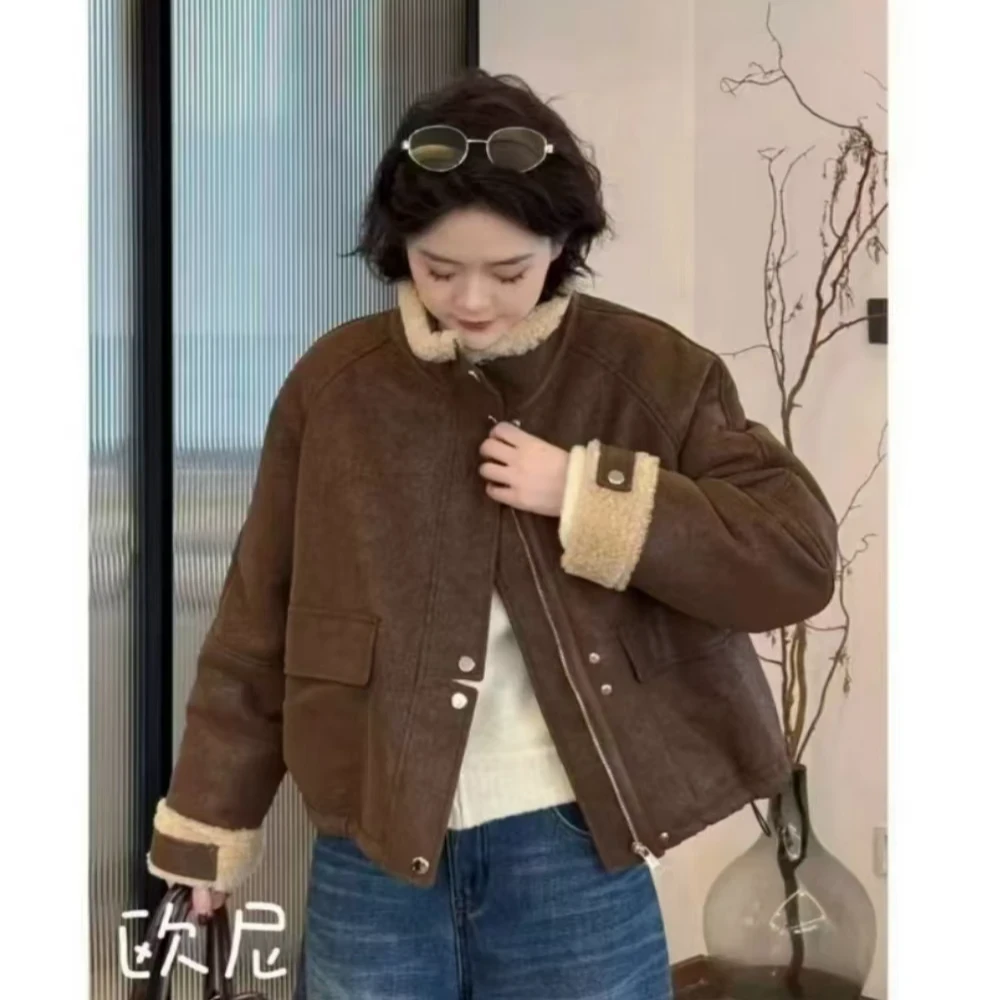 皮毛一体毛毛外套女2024新款冬季夹克骑行机车服