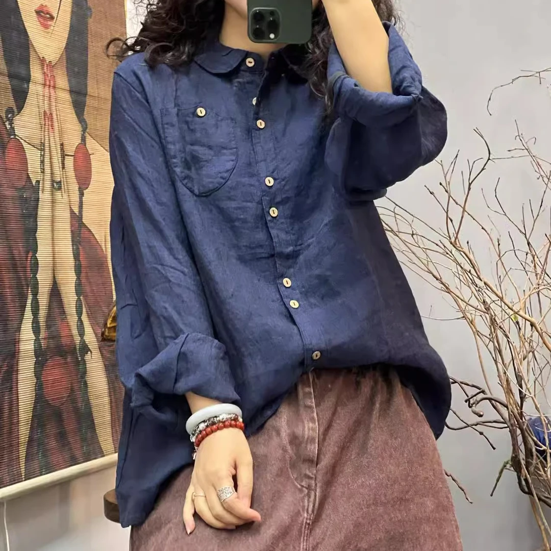 48 春季新品色织亚麻休闲百搭女士衬衫 胸围116长65