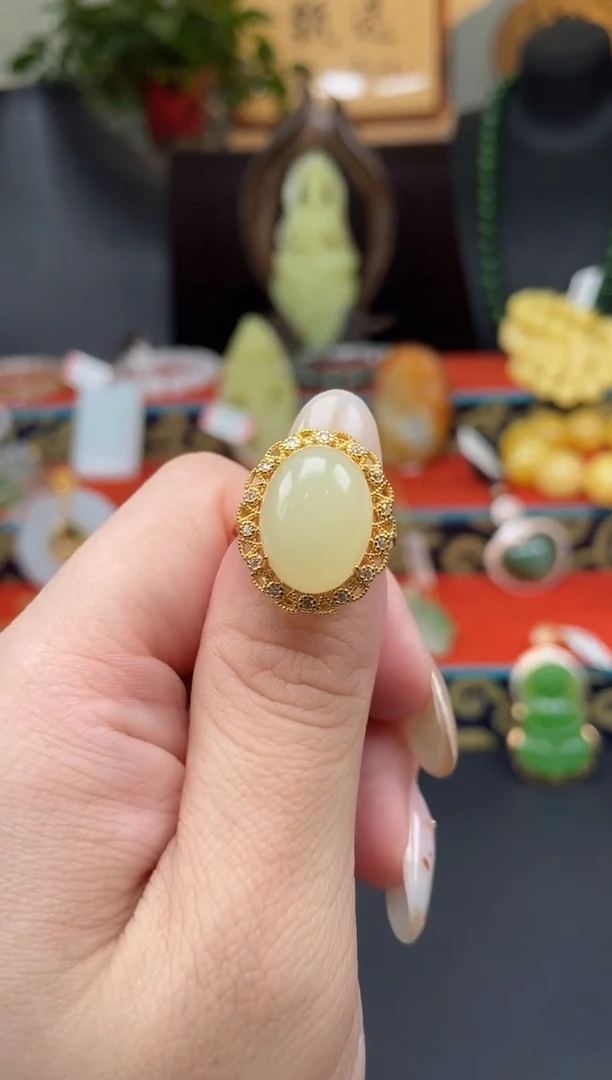 银S925镶嵌戒指和田玉戒指b038