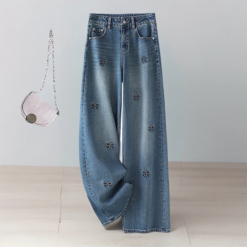 窄版烫钻高腰显瘦百搭阔腿裤2025春秋季新款韩版时尚洋气休闲长裤