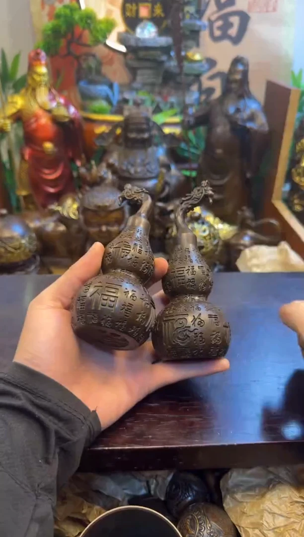 潼潼古铜只卖真铜！（龙头百福葫芦/对）