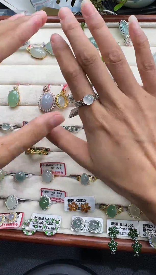 翡翠戒指银S925镶嵌戒指398