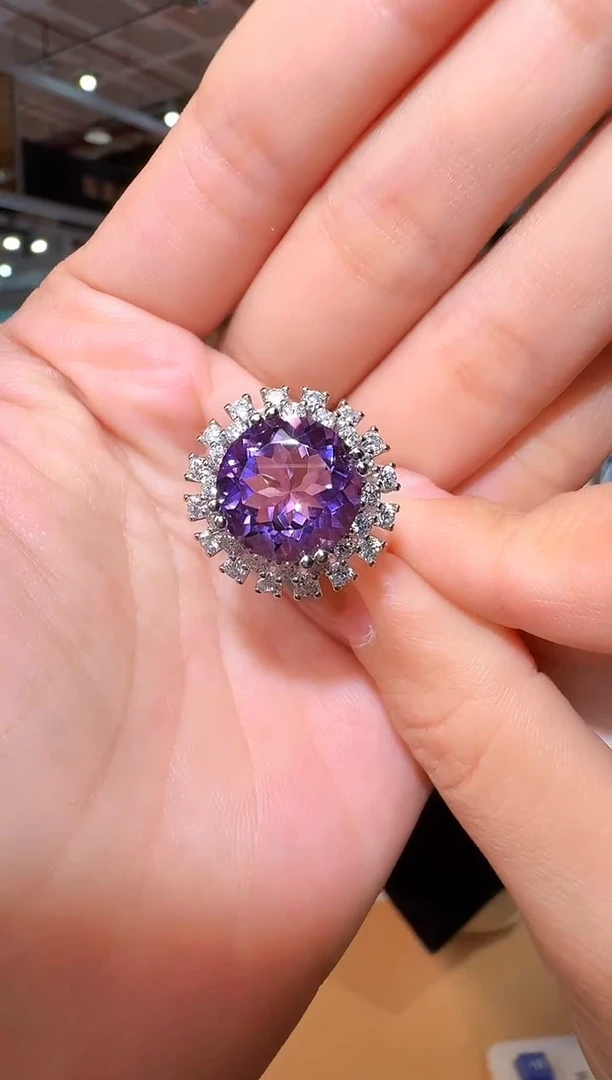 银S925镶嵌戒指紫晶009