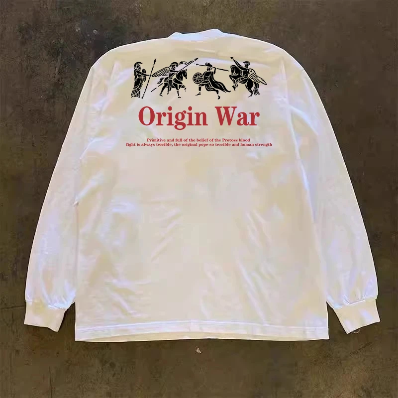 260克重磅！圆领长袖上衣美斯巴达美式休闲潮流T恤男宽松打底衫