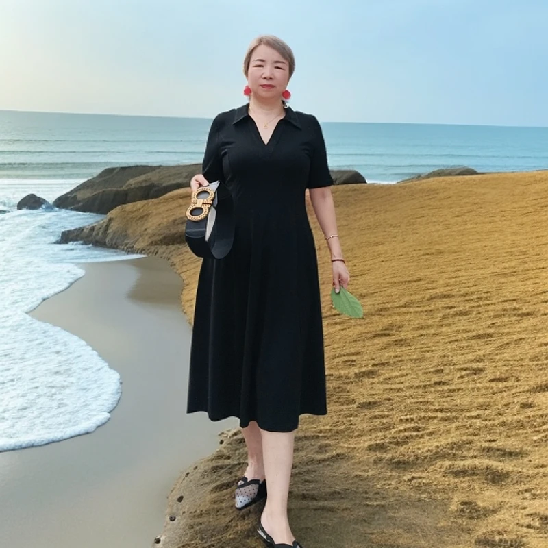 短袖吸汗春季长裙系带丝毛连衣裙气质裙子小黑裙女装赫本风收腰