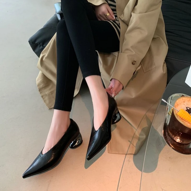 【雨嘉】4.5CM极简高级感气质浅口单鞋春季新款尖头高跟单鞋女