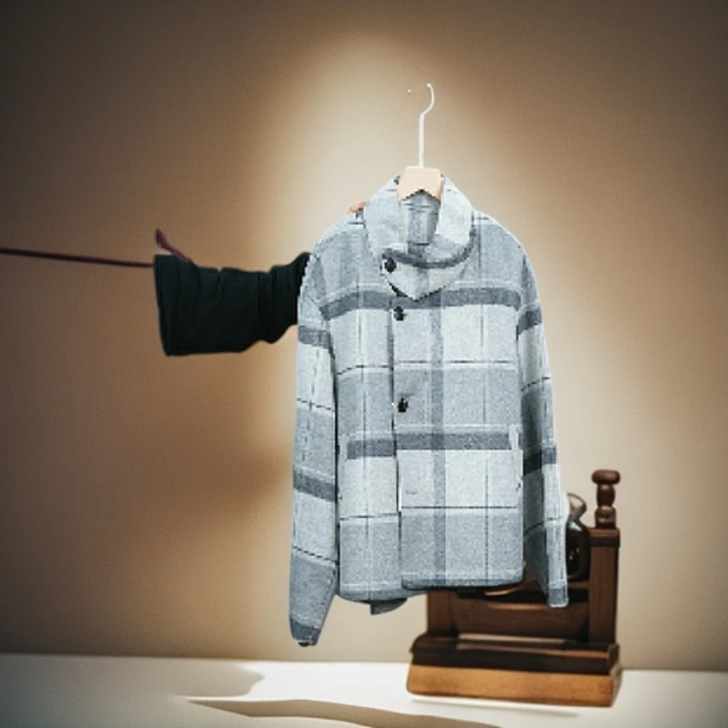 靓灰格立领双面呢大衣AM-661522