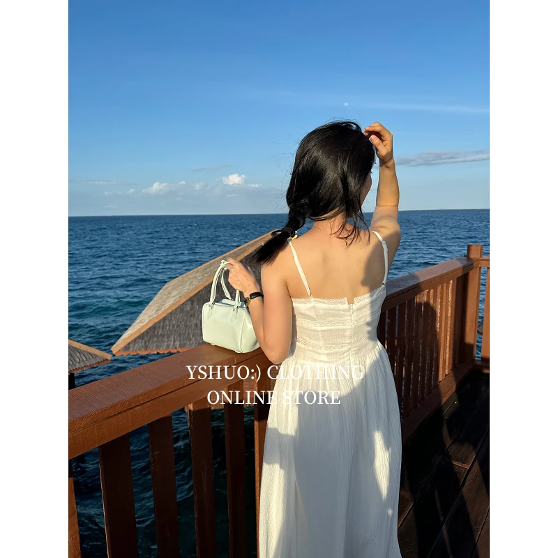 YSHUO【漫步仙境】法式纯欲清新花边可调节吊带连衣裙 3668