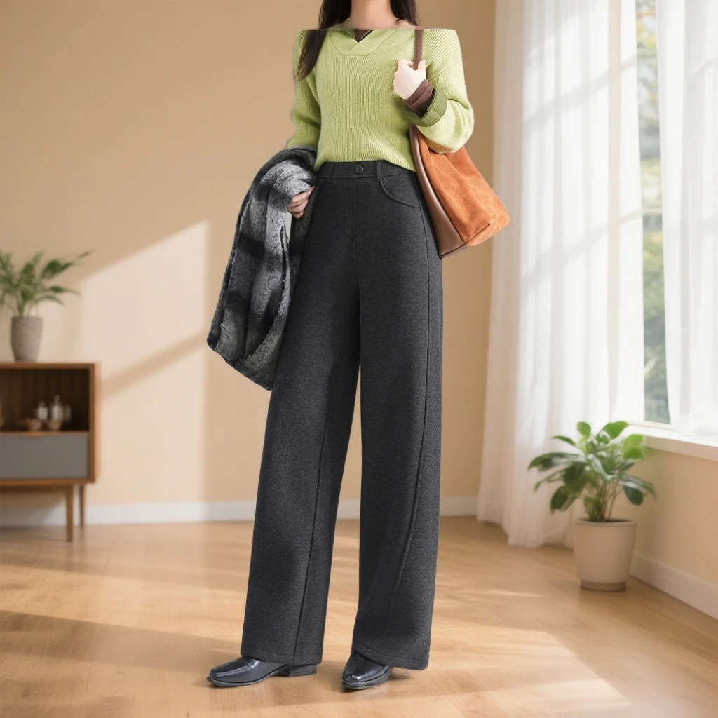 7744#黑【木兮兮专属】2026春季新款时尚减龄显瘦百搭加绒休闲裤女