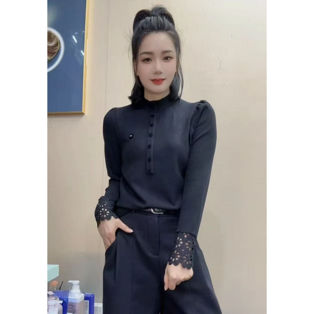 玲家精选8915款号花边袖双面绒打底衫T恤
