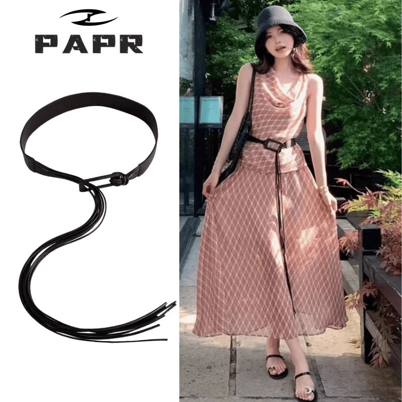 棕色仿真皮流苏腰带时髦个性腰封百搭皮带女棕色腰链秋冬新款精致