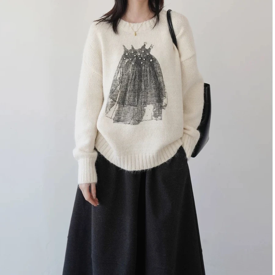 黑屿白/950 长袖女套头款慵懒风毛针织衫毛衣春季打底加厚韩版