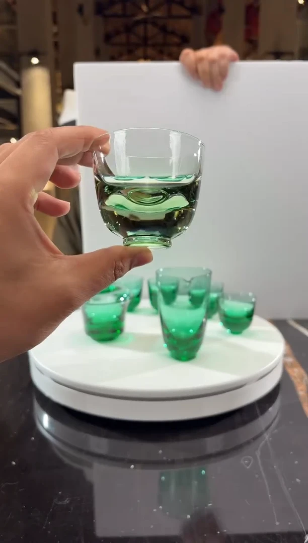 摆件祖母绿水晶琉璃茶杯套装7件套