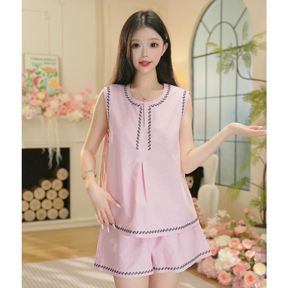 W夏季新款纯棉面料家居服高颜值时尚舒适简约睡衣套装