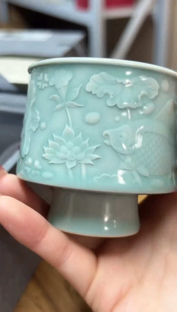 【闪购商品】杯子一个TC10685鱼藻纹杯