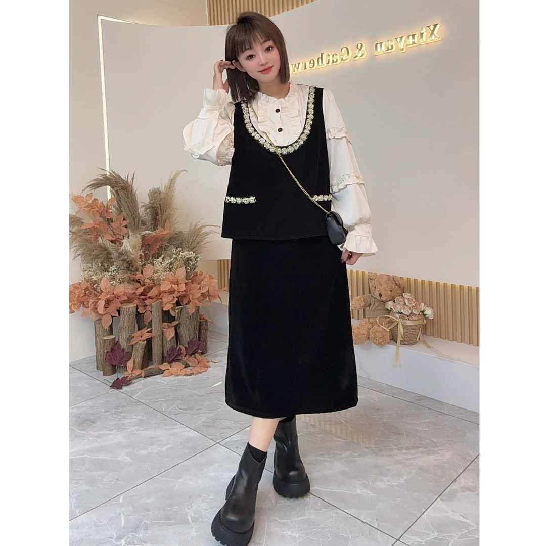 【鑫焱甄选】2025秋季重工法式两件套缝钻潮牌女装时尚套装