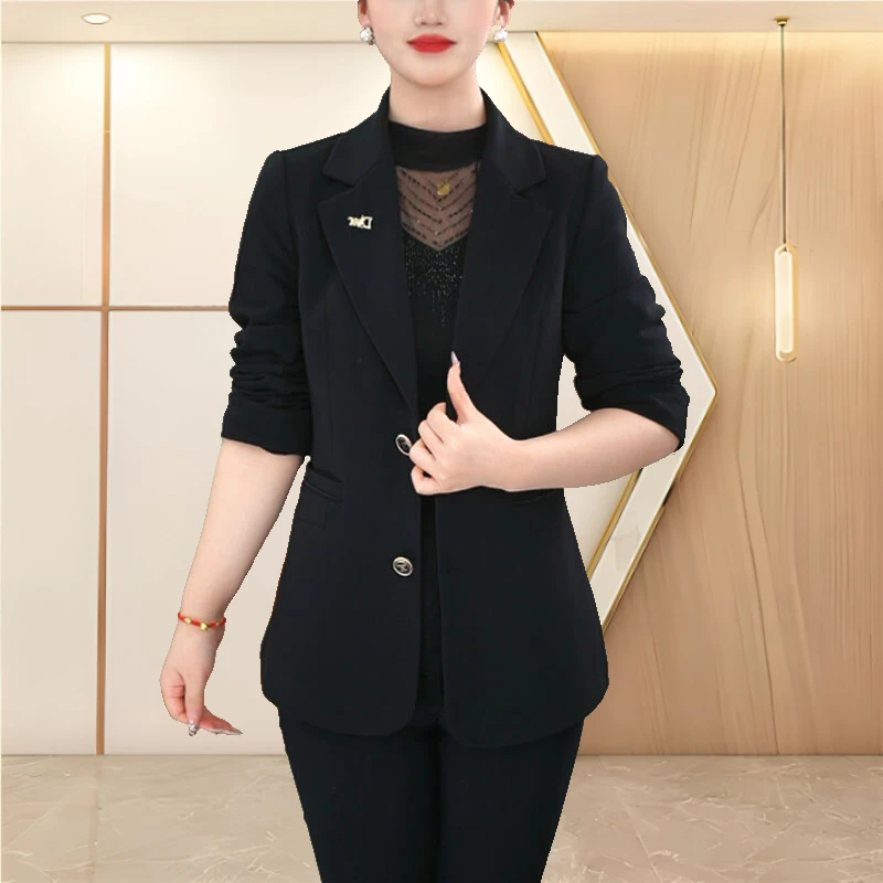【千荨定制】黑色西装外套女2025年春装百搭修身显瘦休闲小西服
