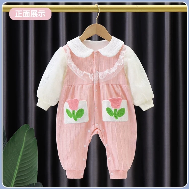 X【优选】宝宝春秋季郁金香婴儿哈衣爬服新生儿满月衣服外出服sy