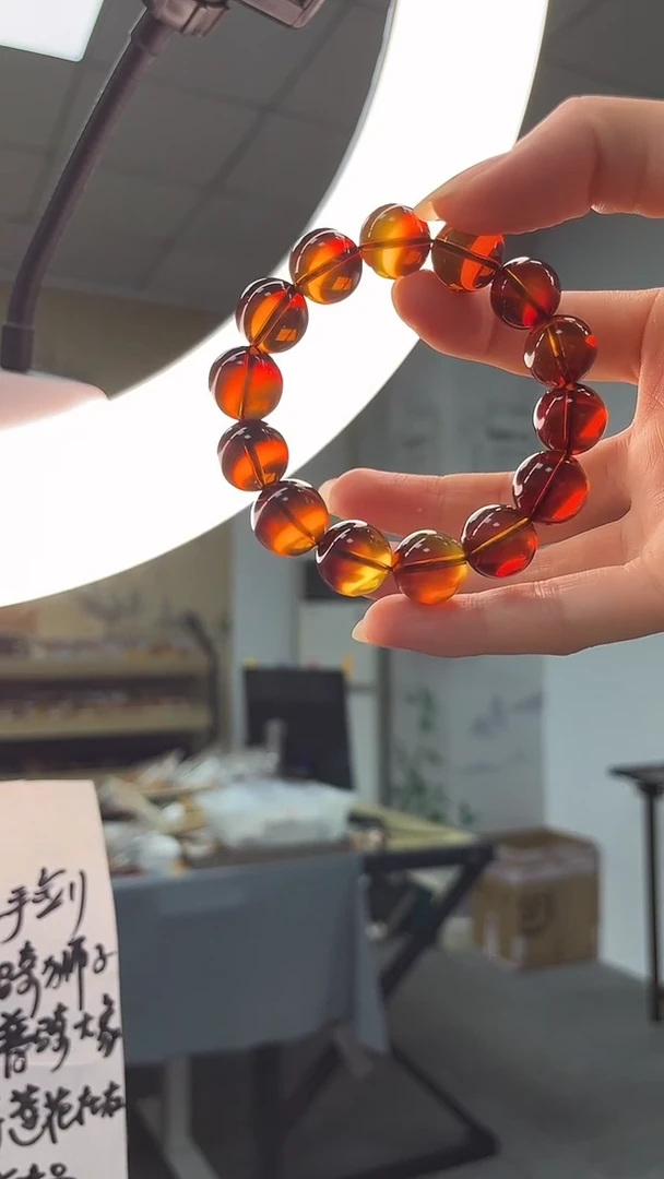 裸石琥珀未镶嵌A2884红蓝珀圆珠14mm