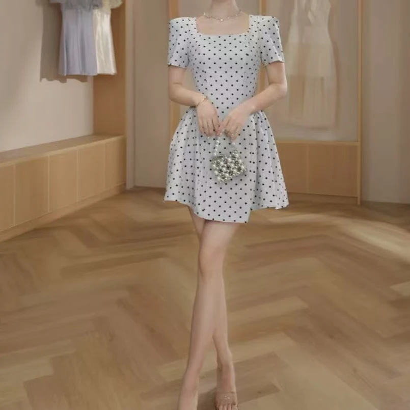 2025夏季新款女法式设计感波点高腰时尚复古收腰显瘦连衣裙61229