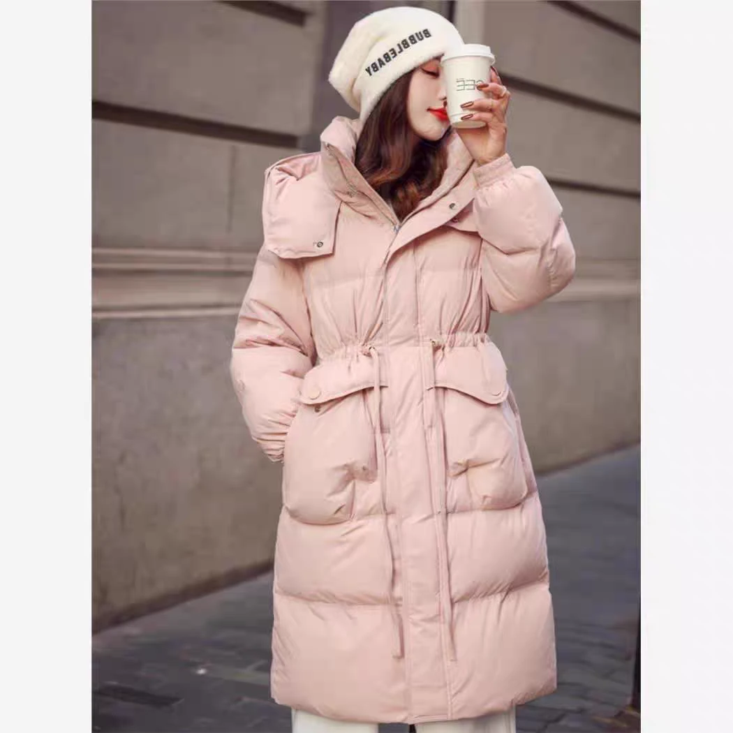 爆款羽绒服女中长款2024冬季新款韩版高端收腰显瘦连帽白鸭绒外套