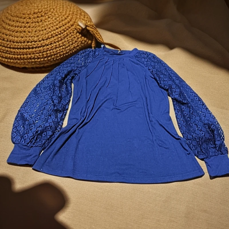 131蓝色前胸褶外贸小衫