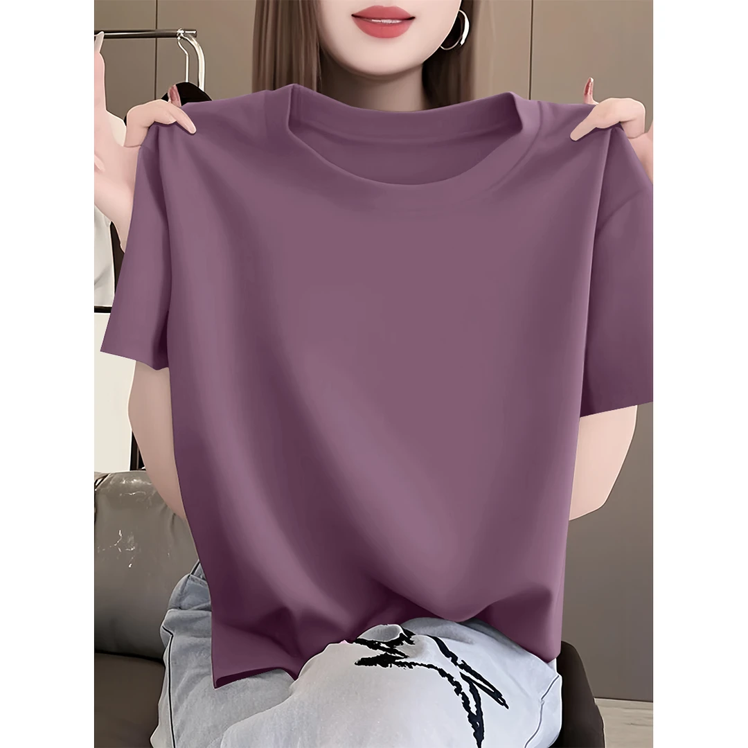 简约洋气女士潮流时尚2025新款上衣夏季宽松大码休闲短袖圆领t恤