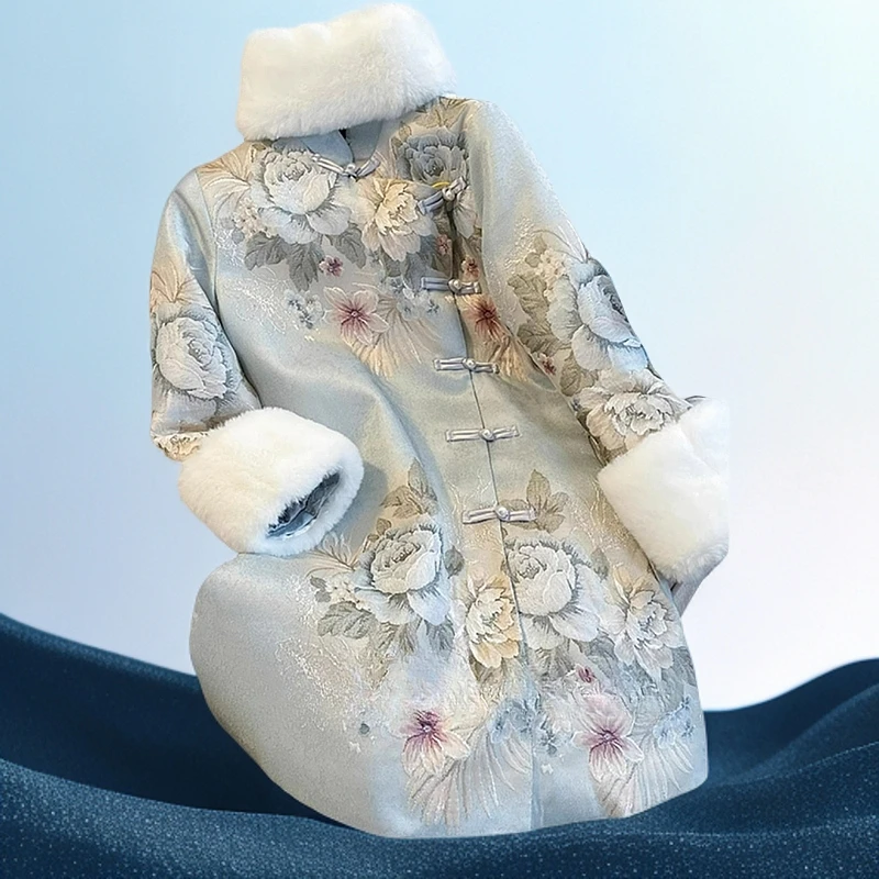 复古国风新中式夹棉加厚年轻改良旗袍中长款棉袄外套唐装棉服女冬