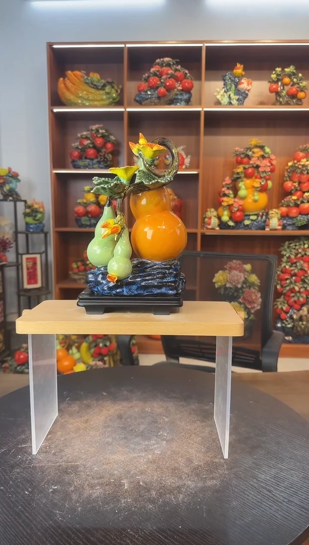 陶瓷有底座小三葫芦