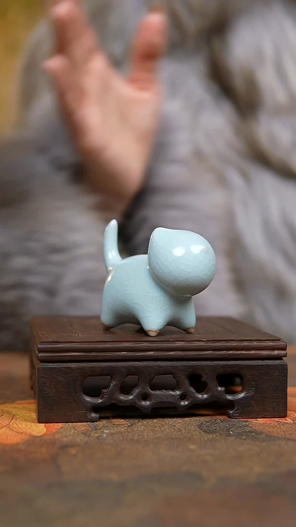 摆件仿古月白小猫咪茶宠一级