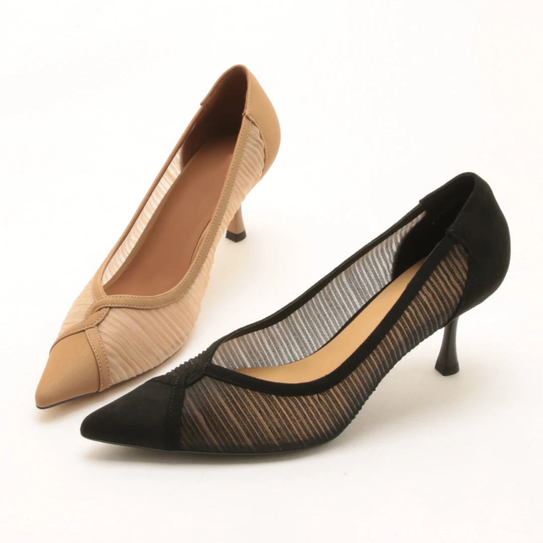 5983春季新款气质尖头高跟鞋女细跟性感网纱不累脚单鞋