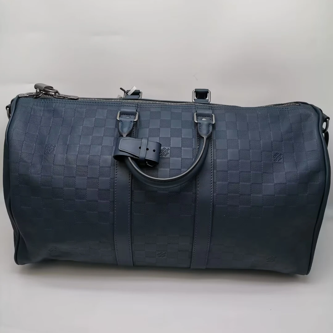 99新 LouisVuitton/路易威登 98新16955 LV全皮压纹蓝色旅行袋