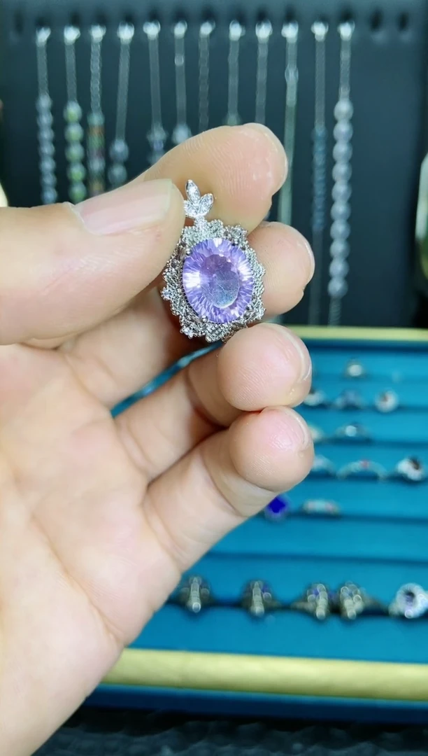 【闪购商品】水晶吊坠(不含链)银S925镶嵌紫玉