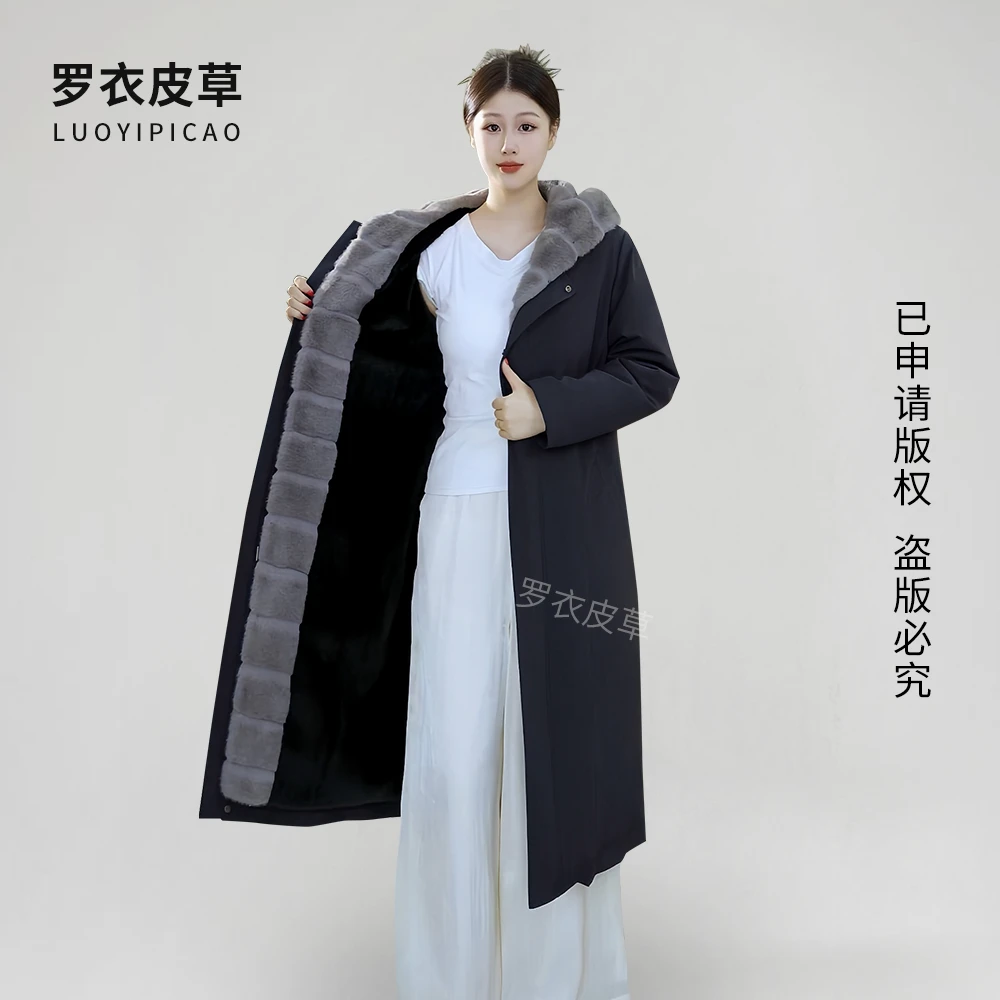 衣长110长款拉链款女士貂绒派克服连帽保暖尼克服外套2326款冬季