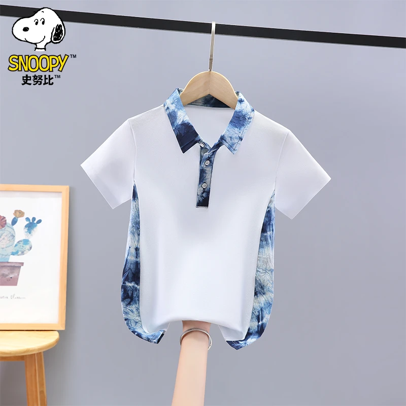 史努比男童短袖T恤翻领POLO衫中大童夏季2025新款男孩休闲上衣潮