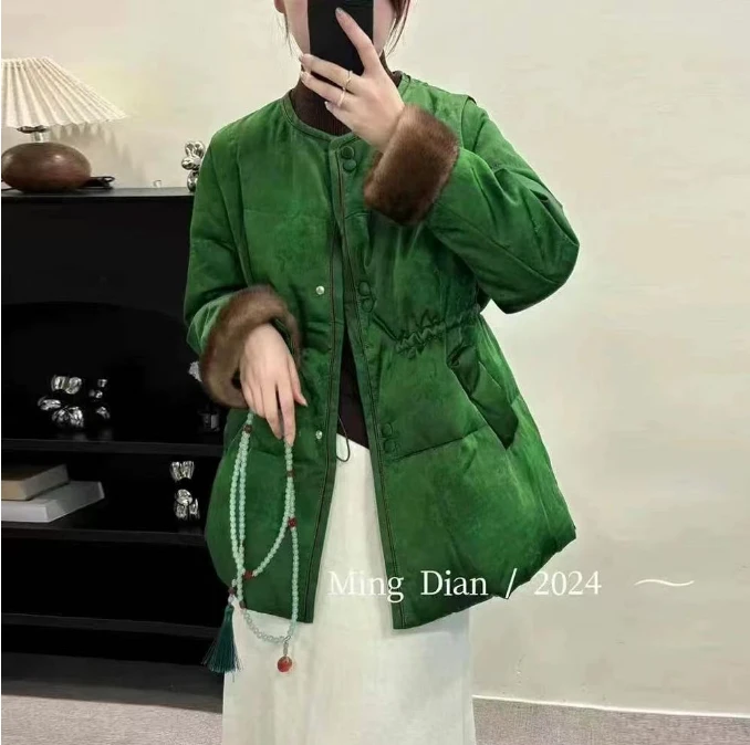 8965 冬季新款拼接新中式国风中长款收腰外套 MF/0106