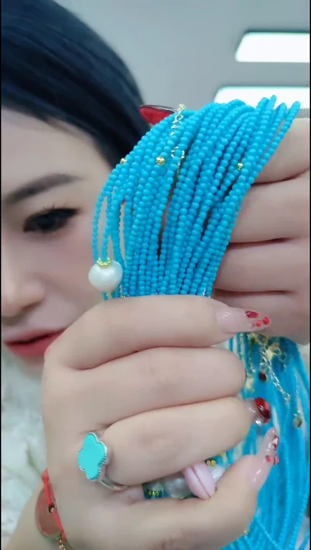 【闪购商品】玛瑙/玉髓戒指合金2515白单珠蓝项链