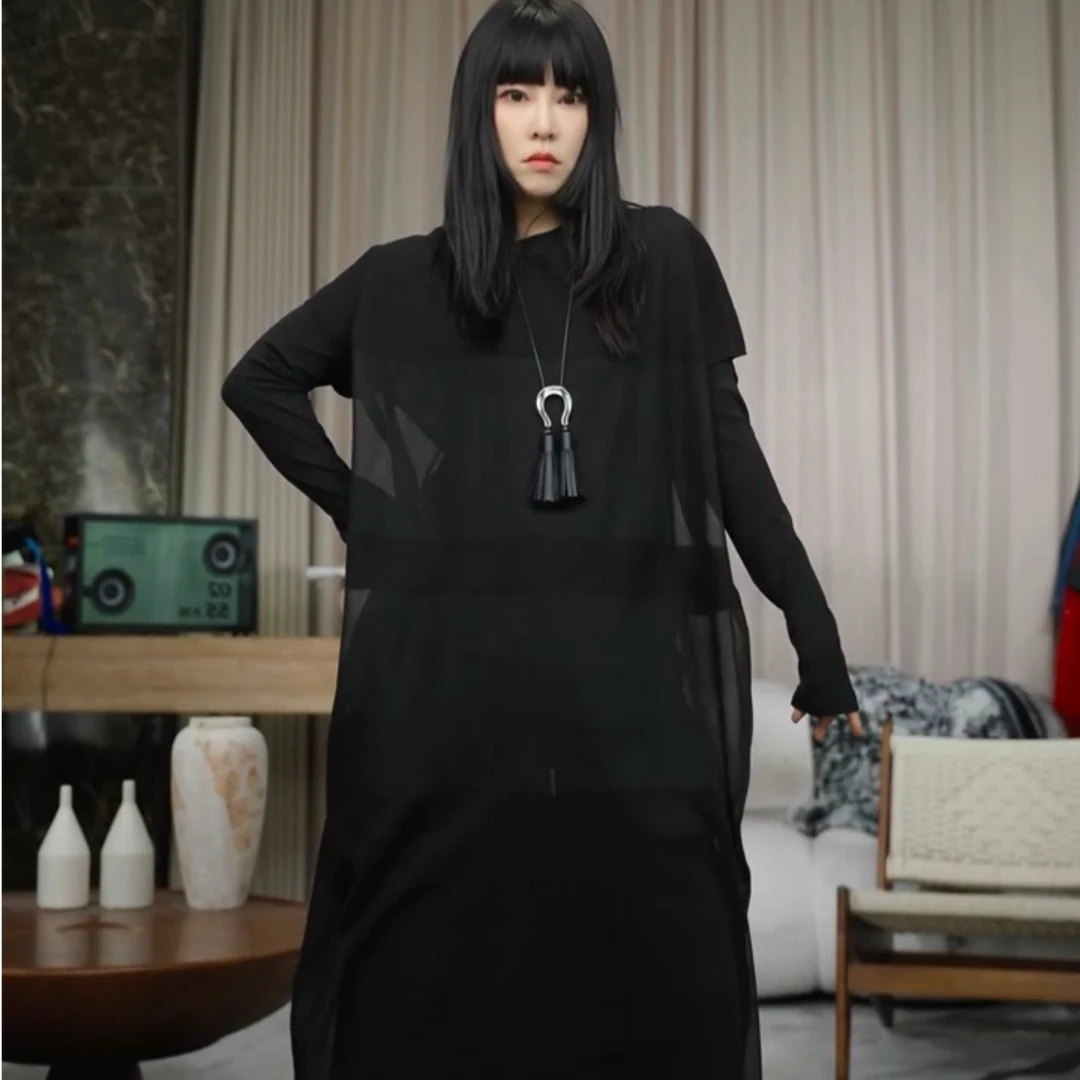 infobyfive2025秋冬新款黑色连衣裙马夹裙圆领薄款一店NF0507039