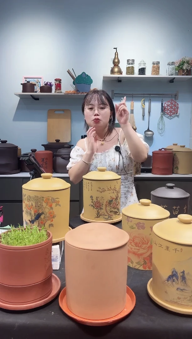 W*【2套】凤凰牡丹黄烤紫砂托盘一套+桃花泥一套