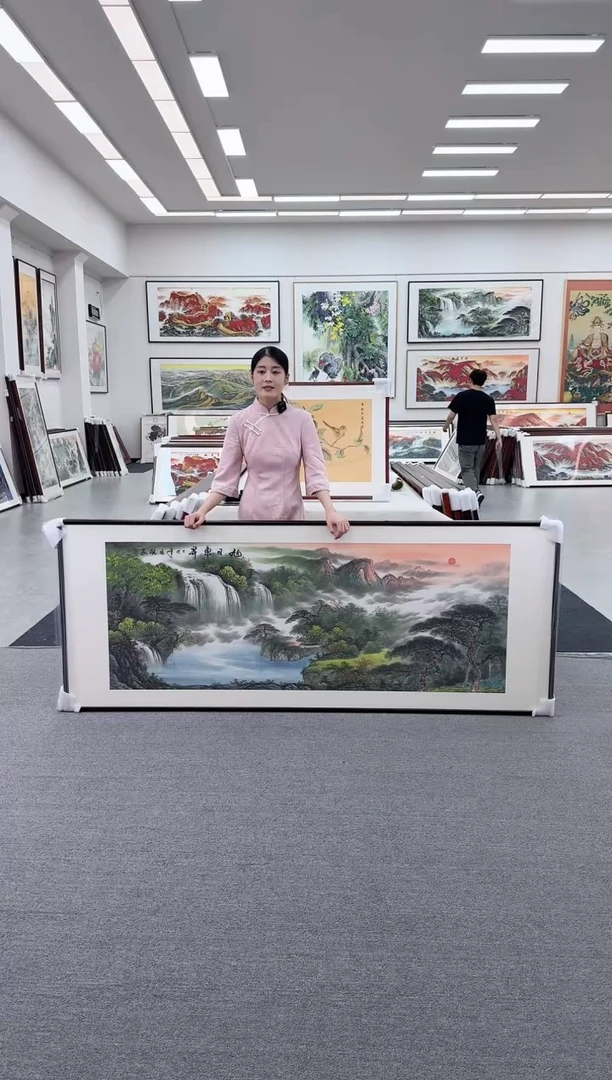 国画手绘 旭日东升 219*88