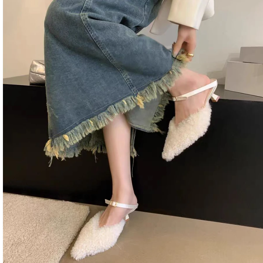 【好物分享】欧美风细跟高跟拖鞋女外穿毛毛拖法式百搭小众009981