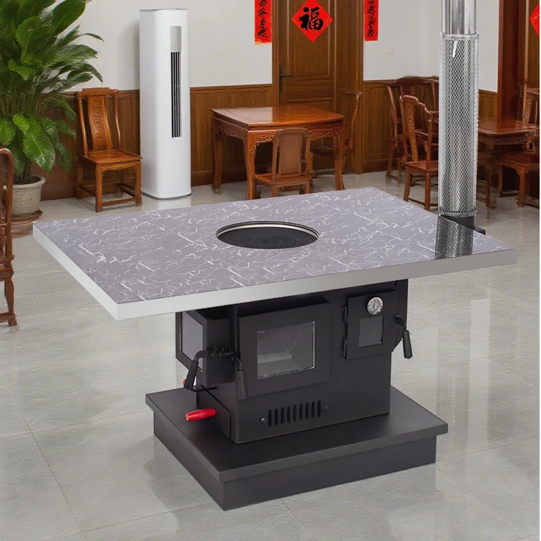 140斤三面观火壁炉式气化炉长方形茶几款烤火炉农村冬季取暖炉子