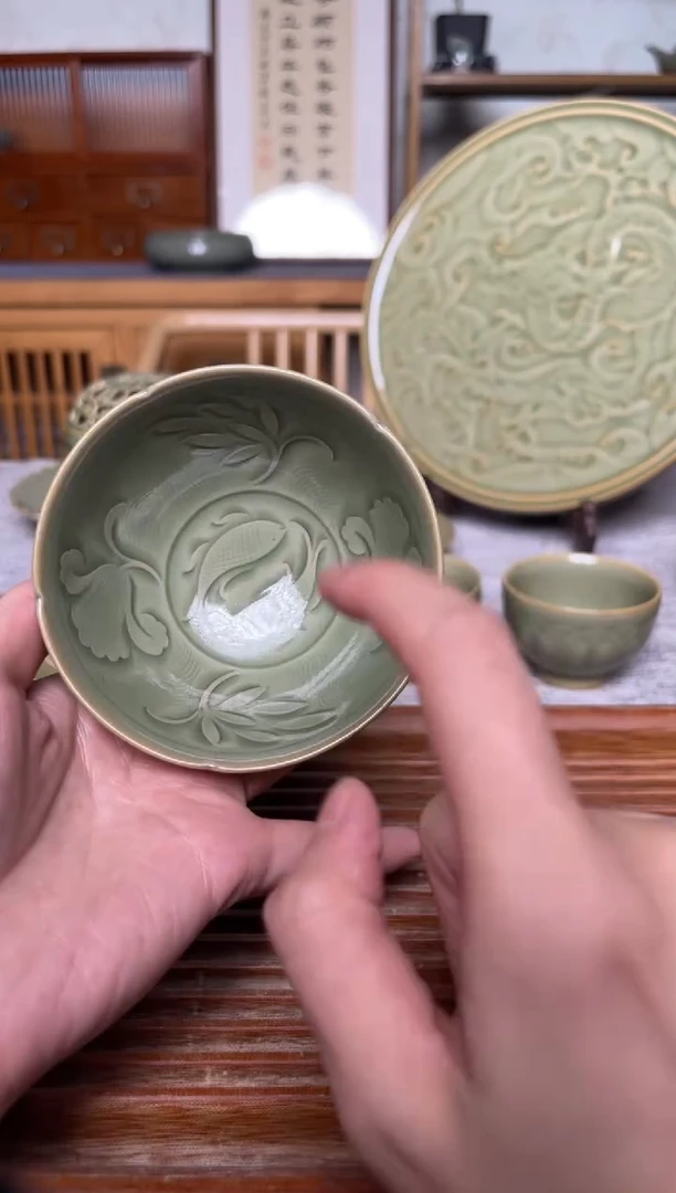 瓷器319耀州窑纯手工玉兰杯