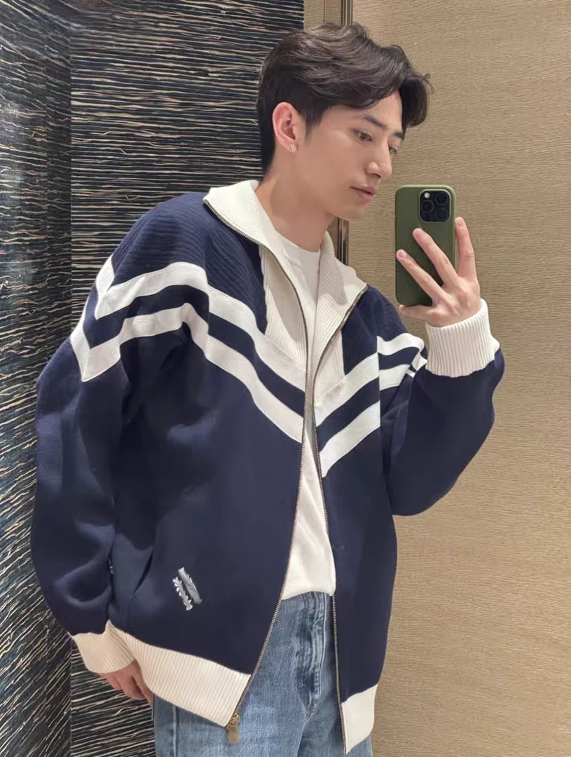 TOD ADSS 欧美25王鹤棣同款刺绣拼色高领针织夹克